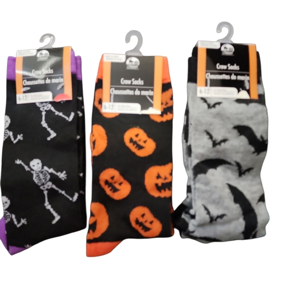 Halloween Themed Crew Socks - Gray, Black, and Orange - Picture 1 of 5